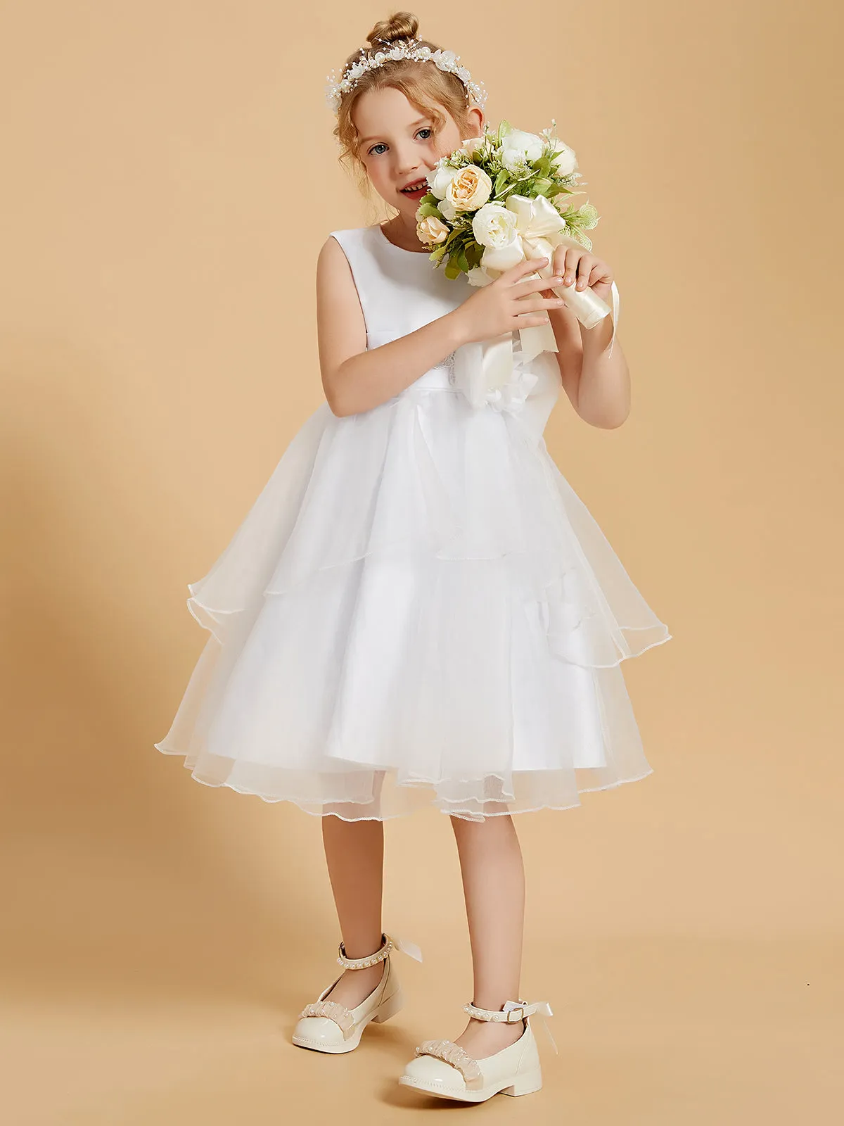 Adorables Robes de Fille Longueur aux Genoux avec Accents de Nœud Papillon