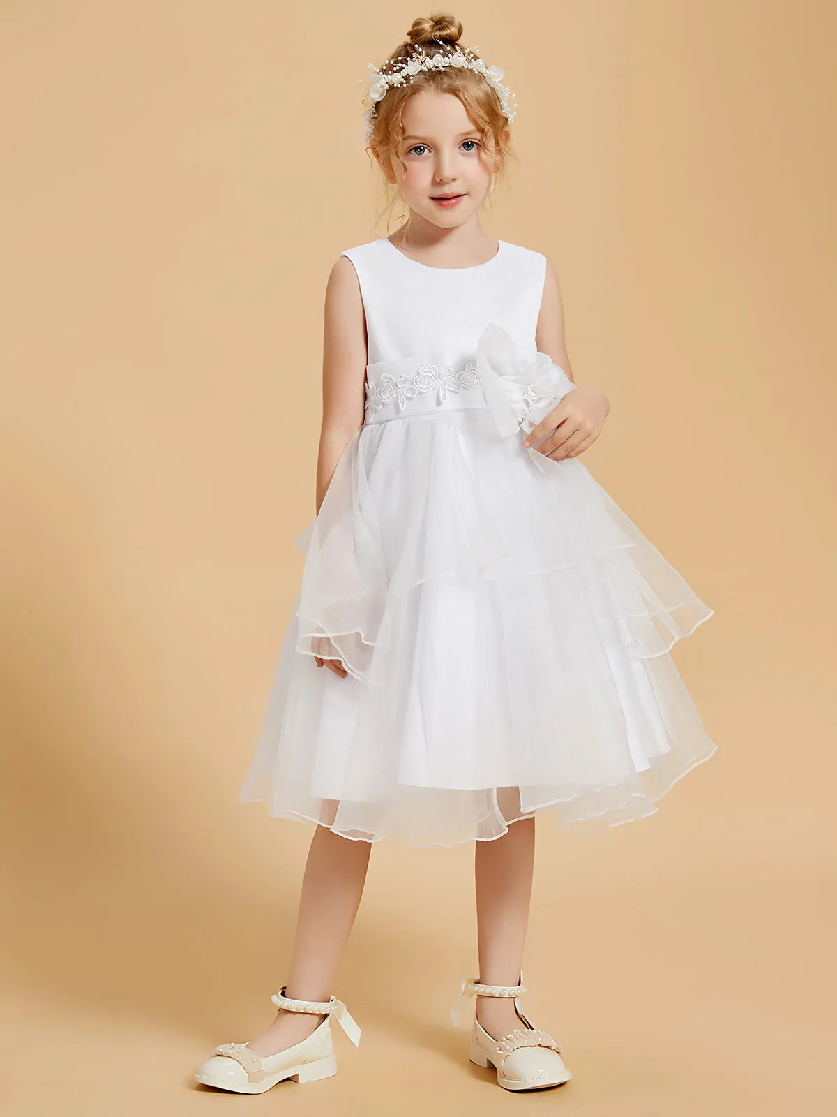 Adorables Robes de Fille Longueur aux Genoux avec Accents de Nœud Papillon
