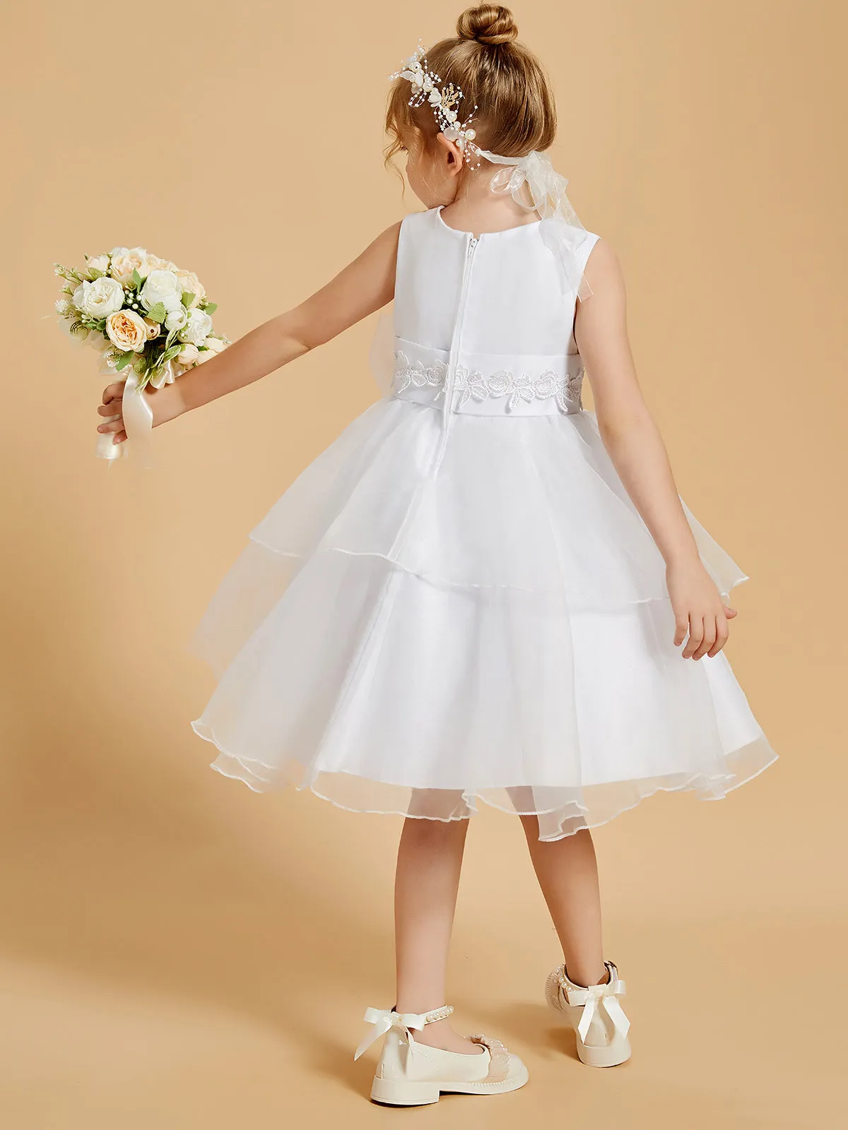 Adorables Robes de Fille Longueur aux Genoux avec Accents de Nœud Papillon