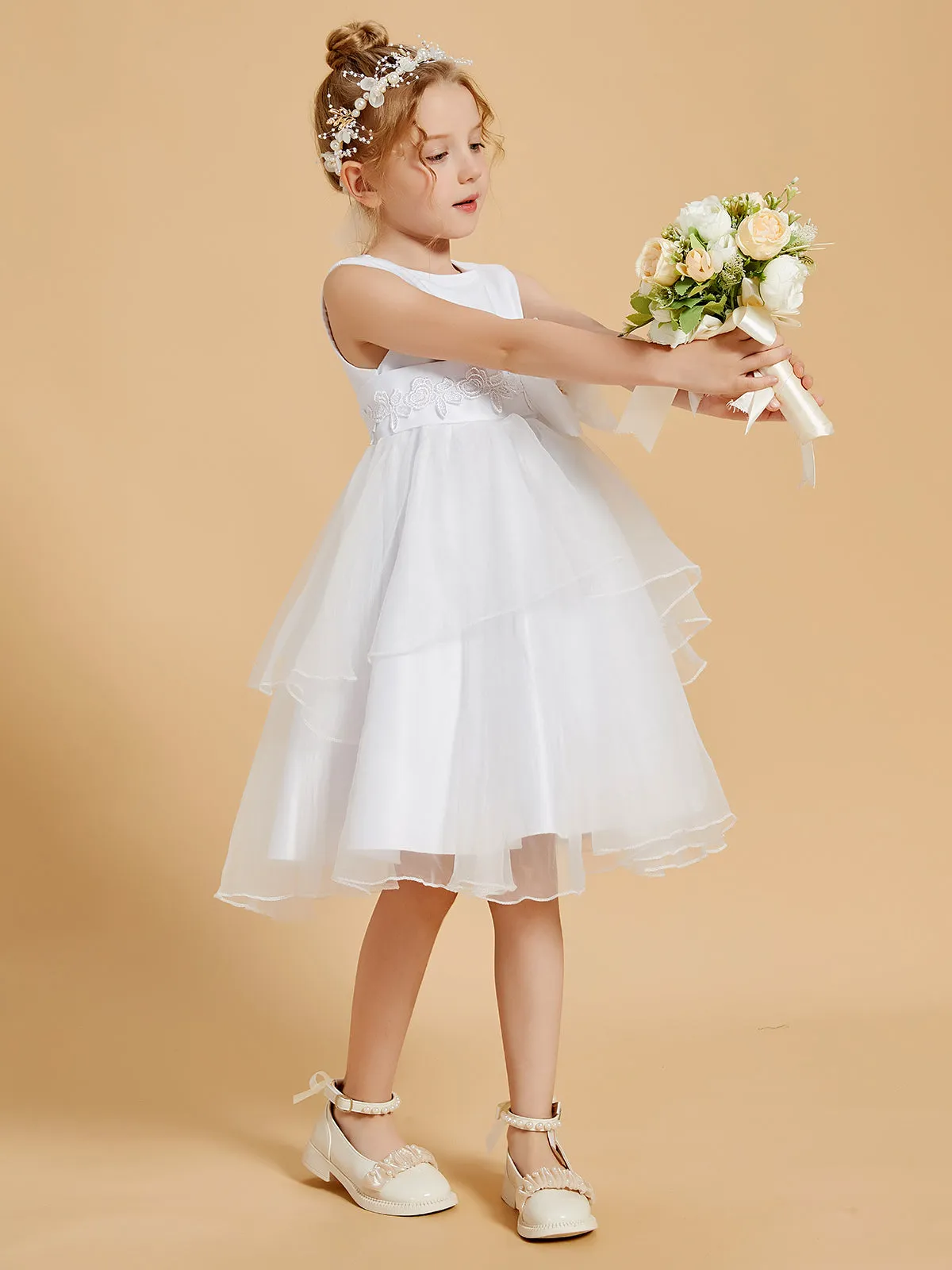 Adorables Robes de Fille Longueur aux Genoux avec Accents de Nœud Papillon