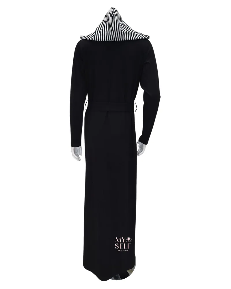 AFN918 Striped Kangaroo Pocket Zippered Morning Robe