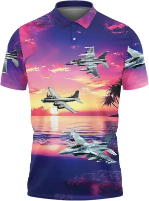 Airplane Polo Shirts for Men - Aircraft Men's Regular Fit Quick Dry Golf Polo Shirt Series 15