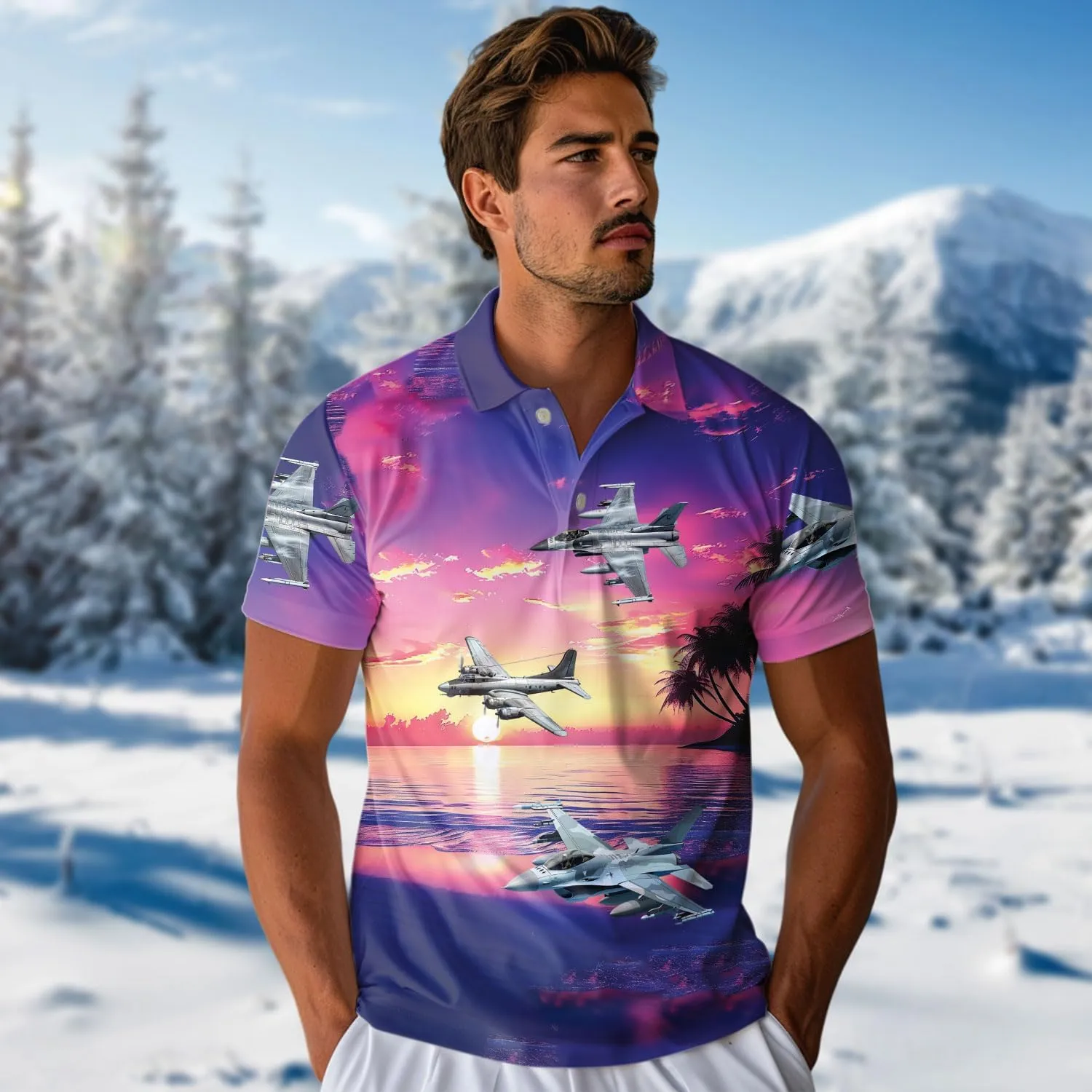 Airplane Polo Shirts for Men - Aircraft Men's Regular Fit Quick Dry Golf Polo Shirt Series 15