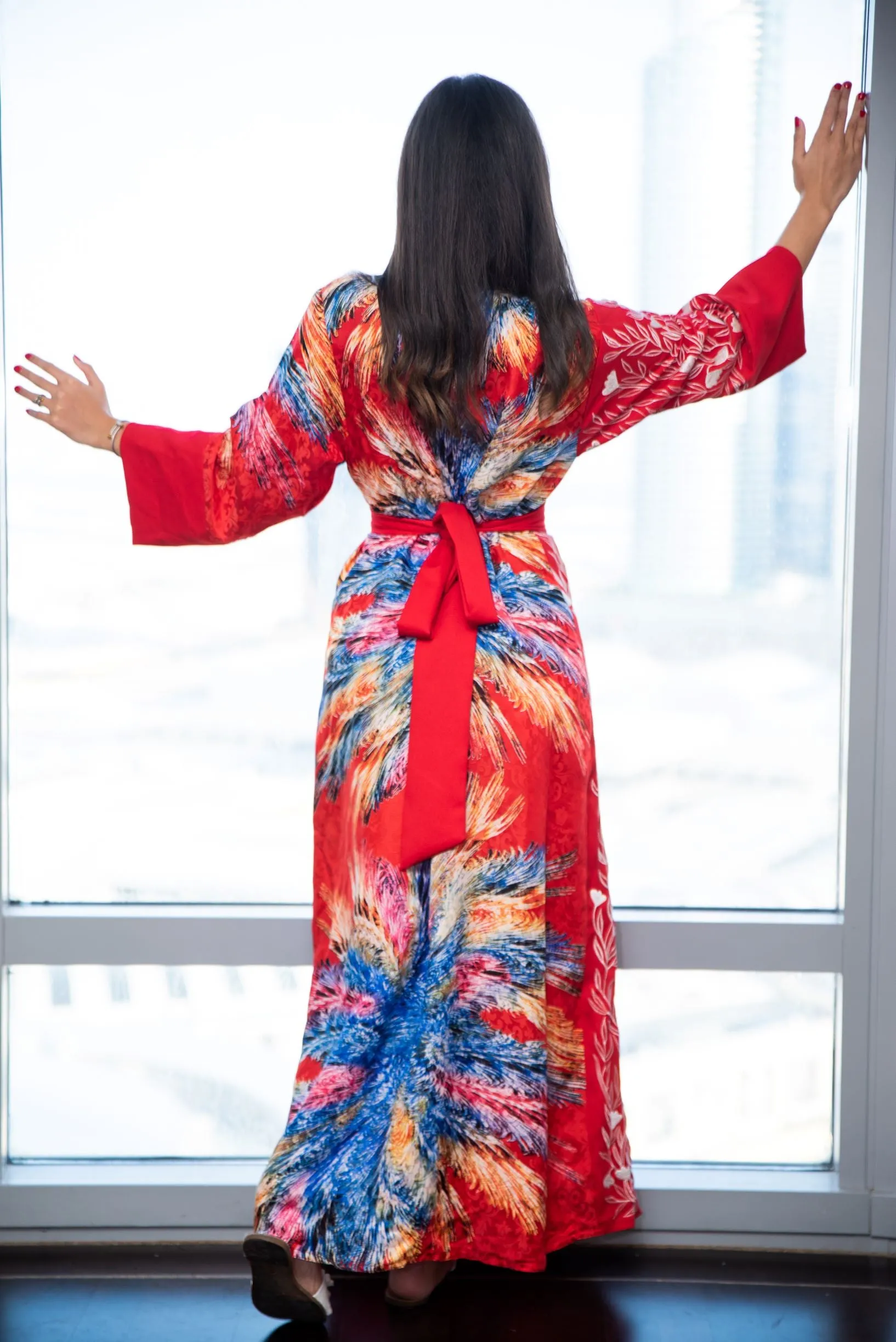 Alanis Red embroidered kimono robe