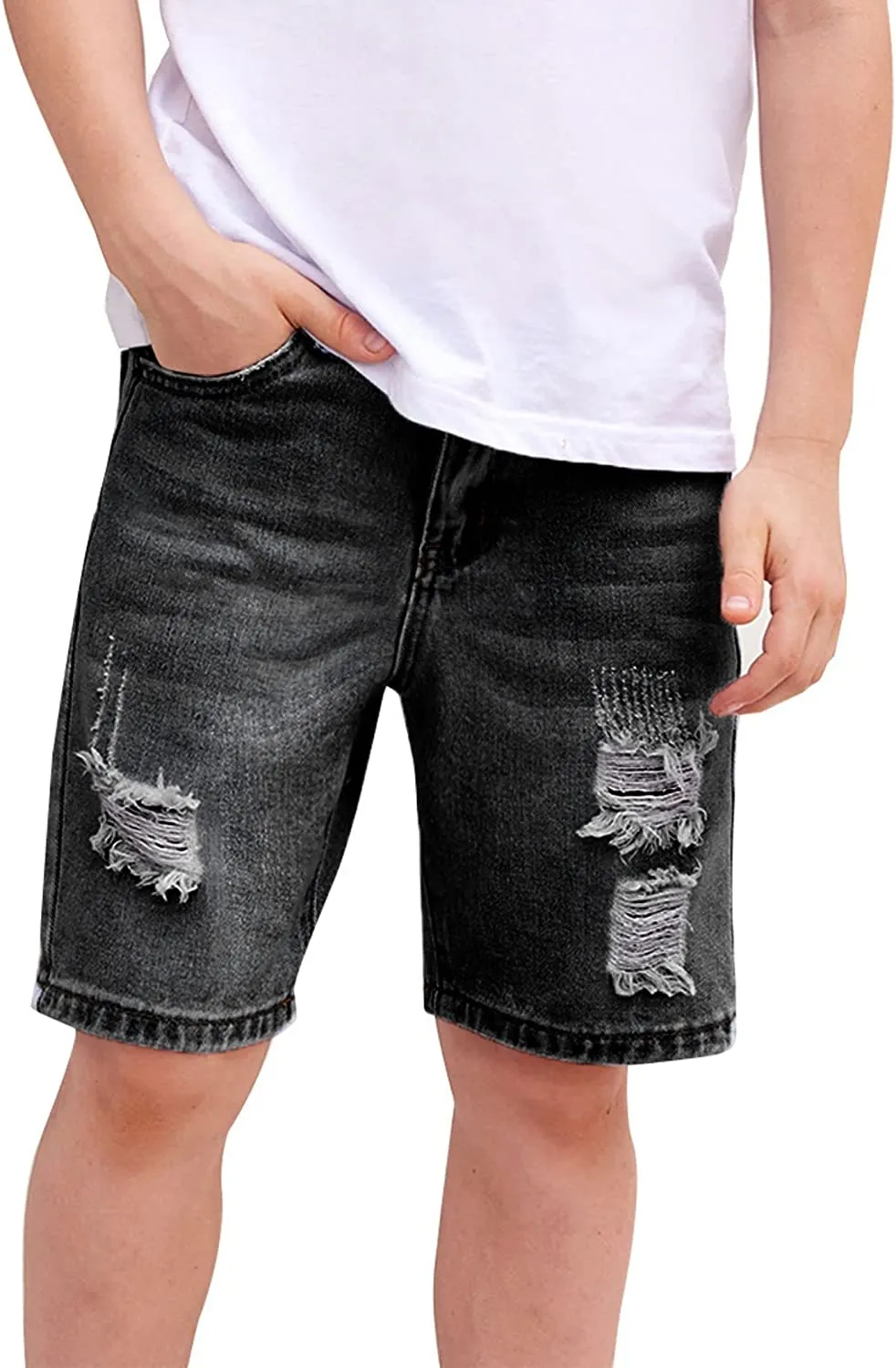 Arshiner Boys Ripped Denim Shorts Boys Straight Distressed Jeans Shorts Summer Casual Short with Pocket for Boys