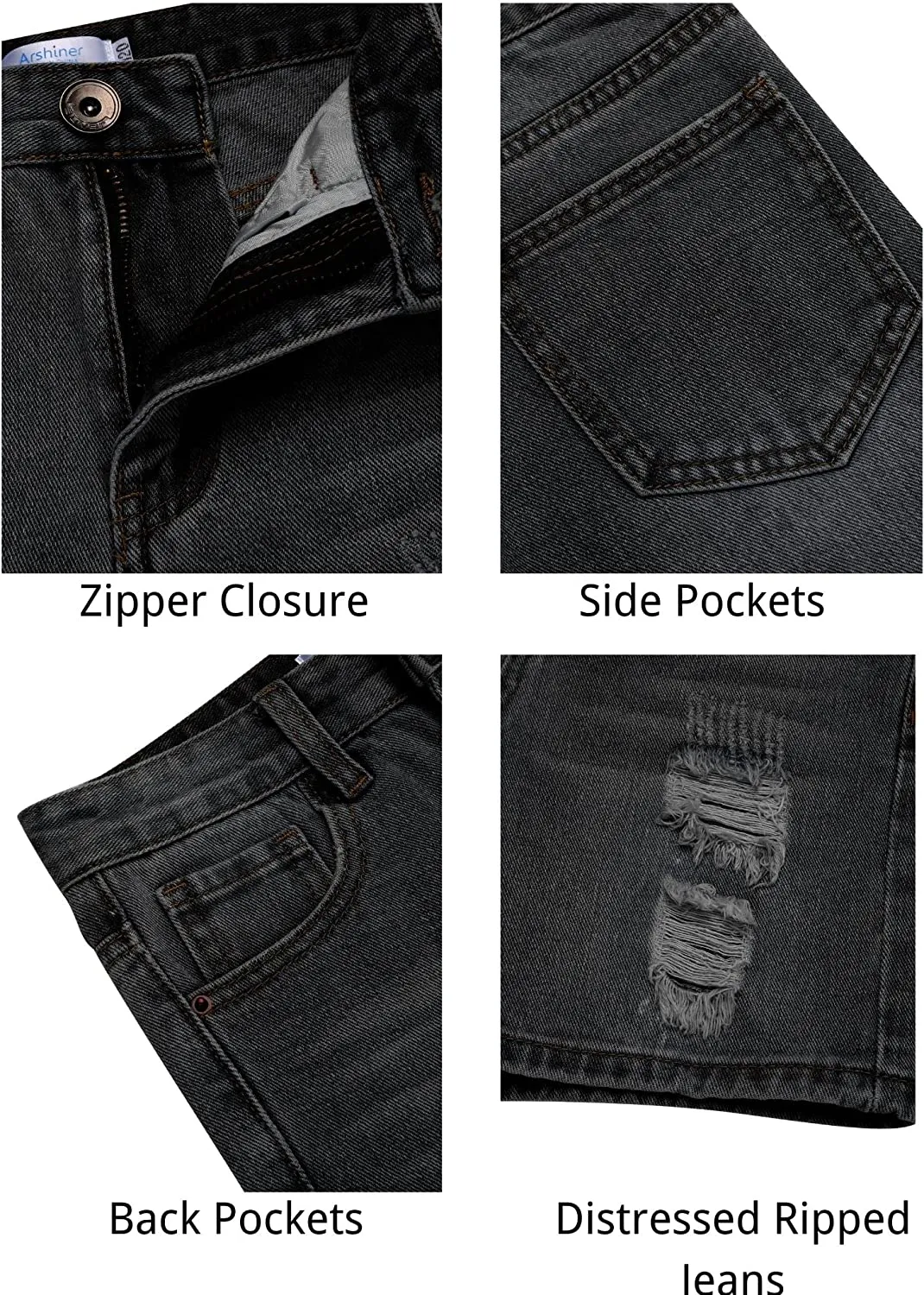 Arshiner Boys Ripped Denim Shorts Boys Straight Distressed Jeans Shorts Summer Casual Short with Pocket for Boys