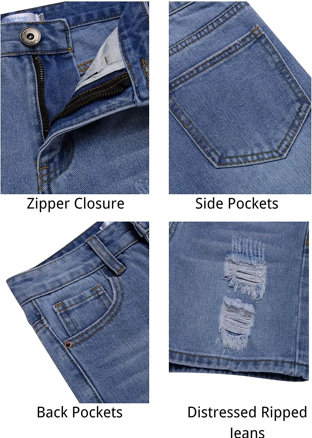 Arshiner Boys Ripped Denim Shorts Boys Straight Distressed Jeans Shorts Summer Casual Short with Pocket for Boys