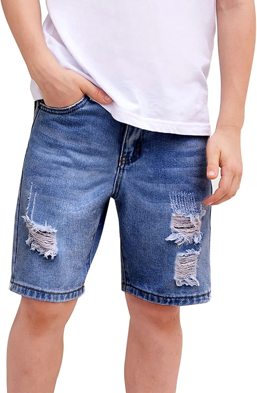 Arshiner Boys Ripped Denim Shorts Boys Straight Distressed Jeans Shorts Summer Casual Short with Pocket for Boys