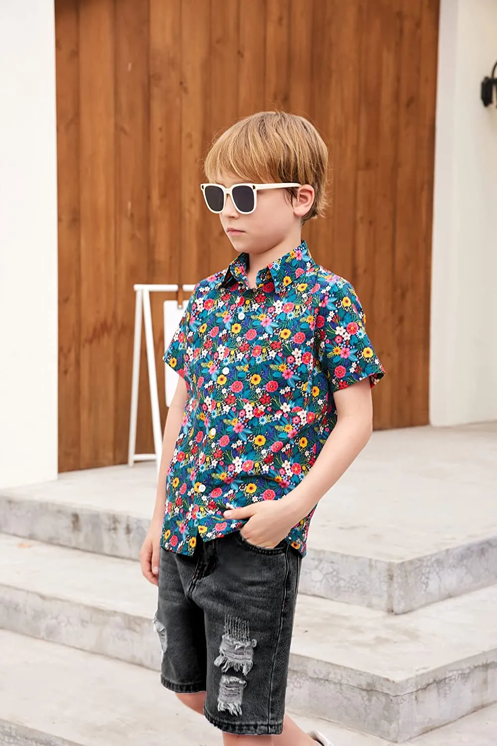 Arshiner Boys Ripped Denim Shorts Boys Straight Distressed Jeans Shorts Summer Casual Short with Pocket for Boys