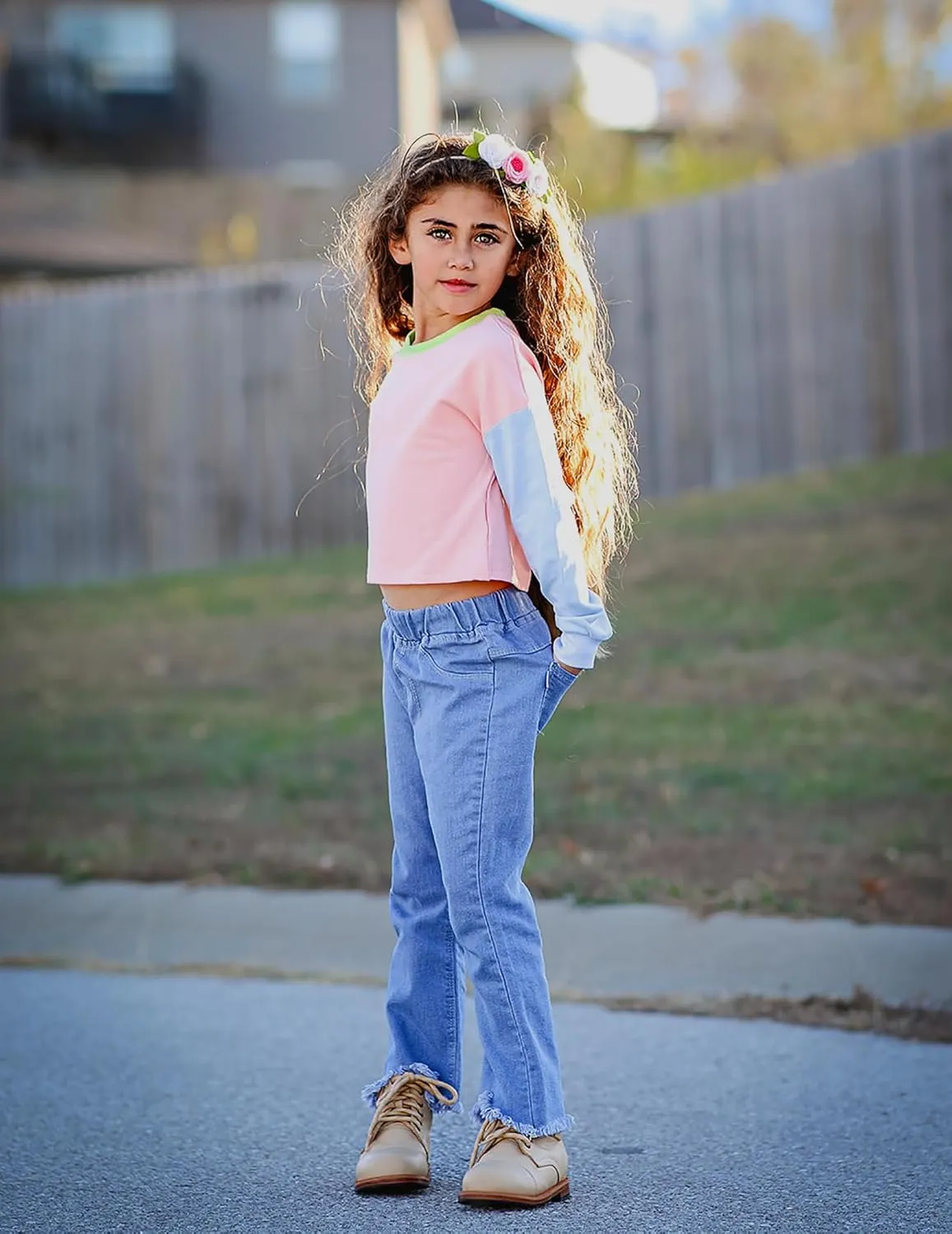 Arshiner Girls Crop Tops Kids Long Sleeve Pullover Sweatshirts