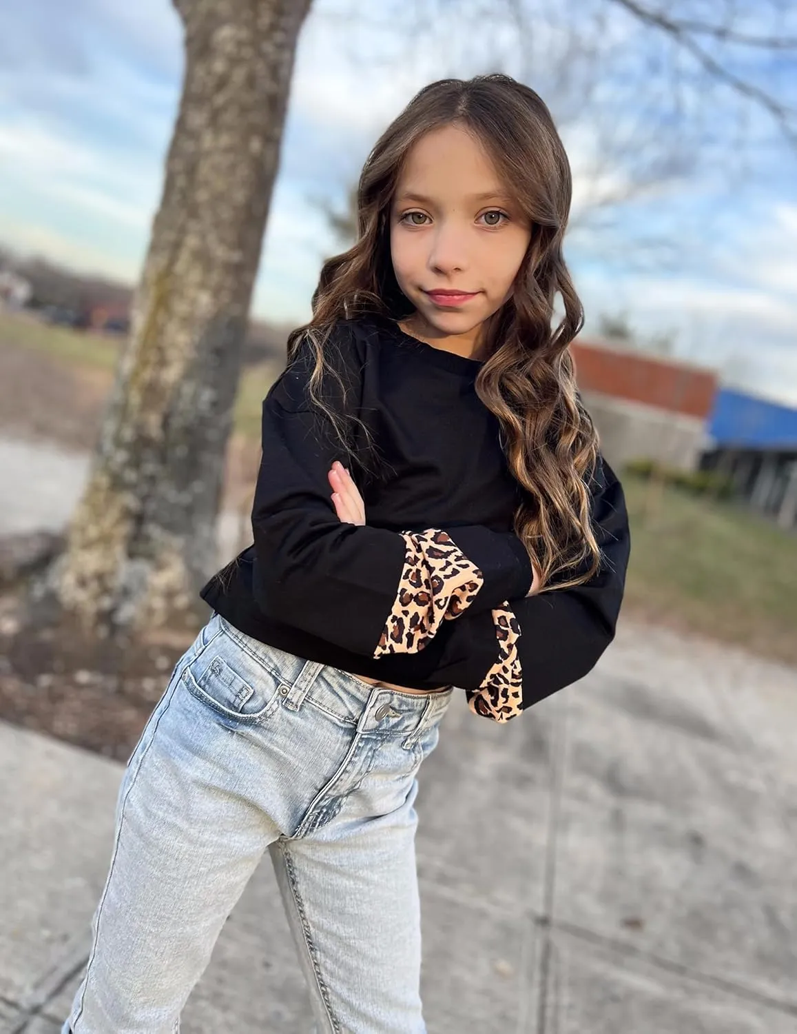 Arshiner Girls Crop Tops Kids Long Sleeve Pullover Sweatshirts