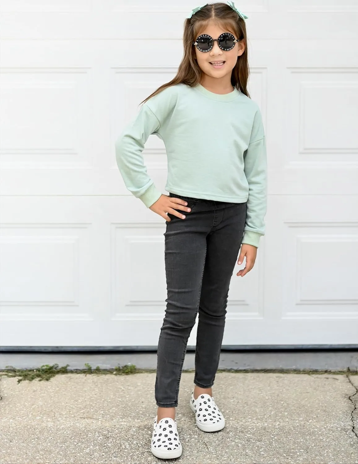 Arshiner Girls Crop Tops Kids Long Sleeve Pullover Sweatshirts
