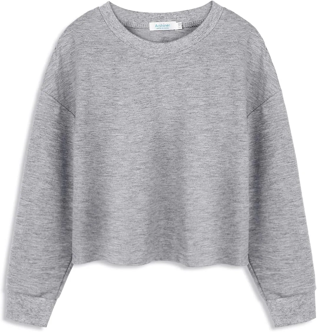 Arshiner Girls Crop Tops Kids Long Sleeve Pullover Sweatshirts