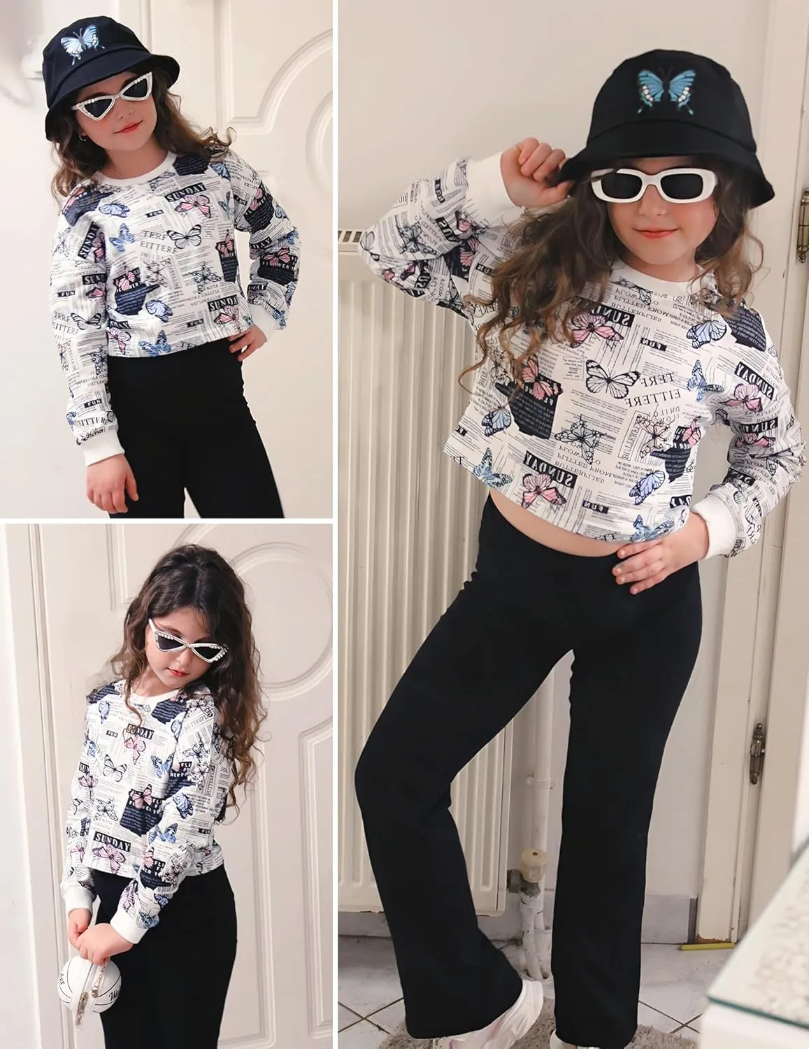 Arshiner Girls Crop Tops Kids Long Sleeve Pullover Sweatshirts