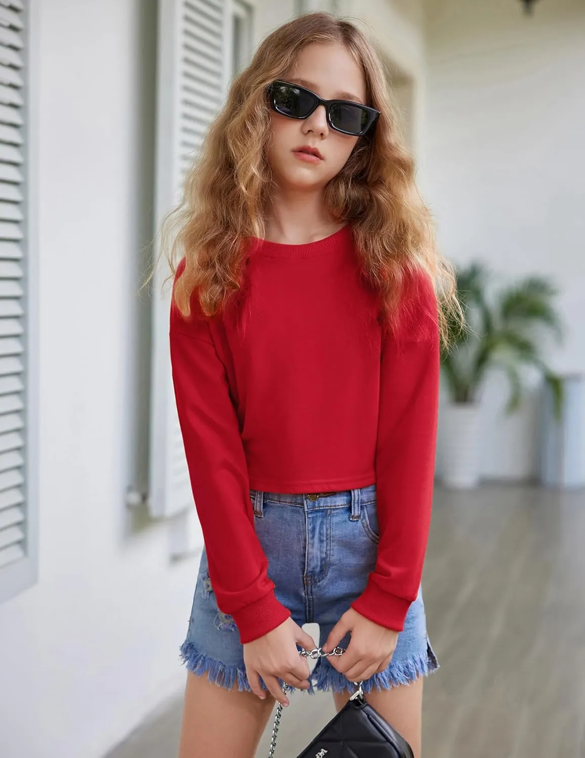 Arshiner Girls Crop Tops Kids Long Sleeve Pullover Sweatshirts
