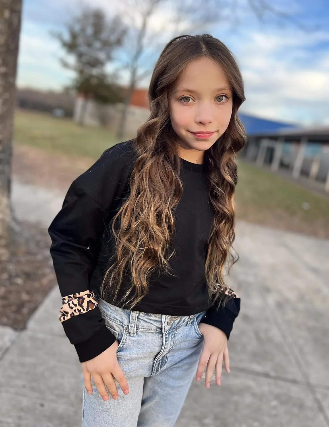Arshiner Girls Crop Tops Kids Long Sleeve Pullover Sweatshirts