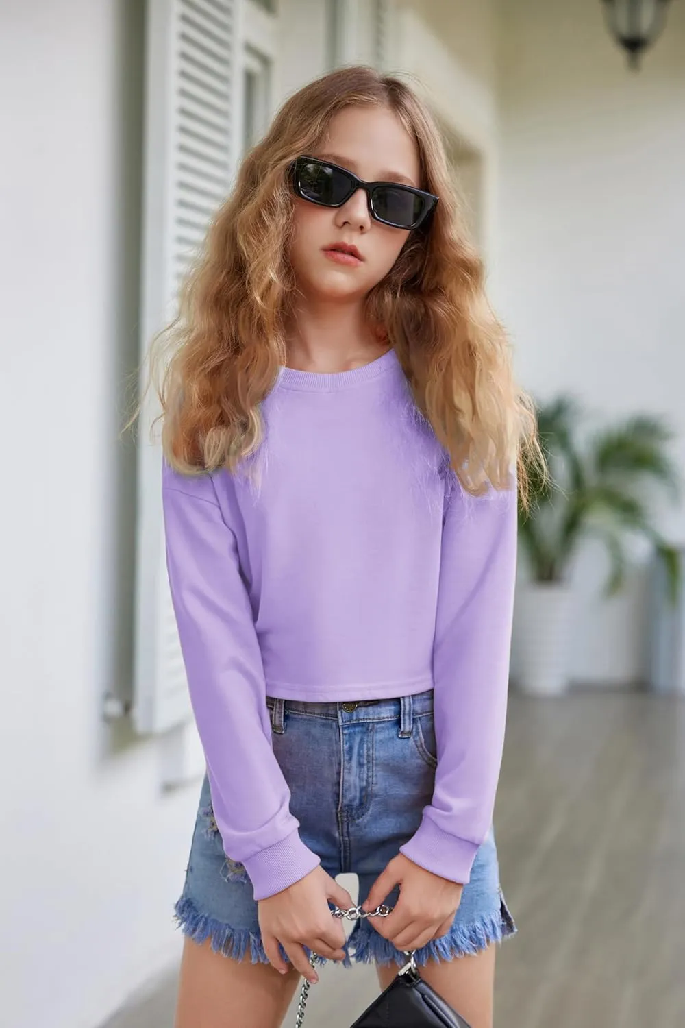 Arshiner Girls Crop Tops Kids Long Sleeve Pullover Sweatshirts