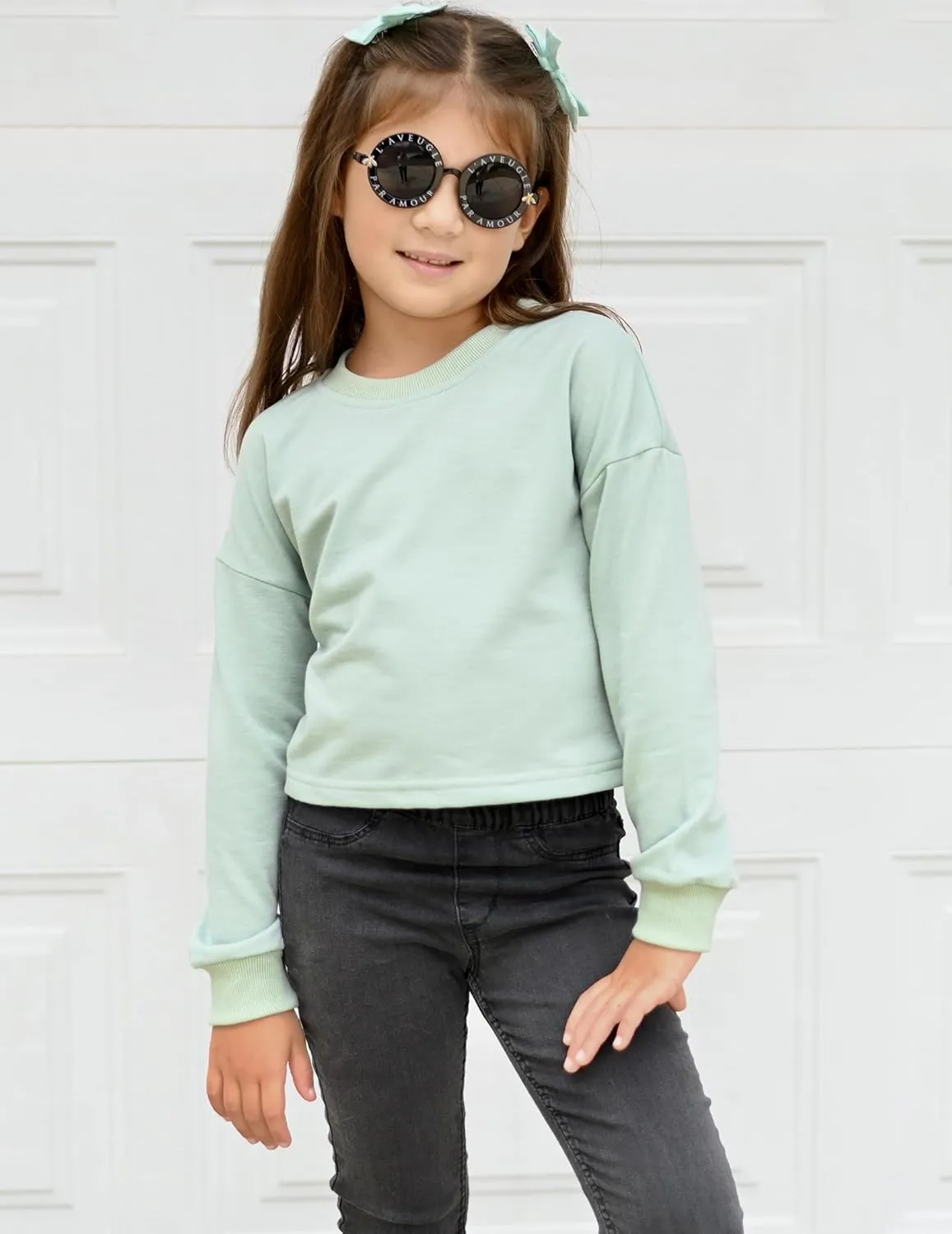 Arshiner Girls Crop Tops Kids Long Sleeve Pullover Sweatshirts