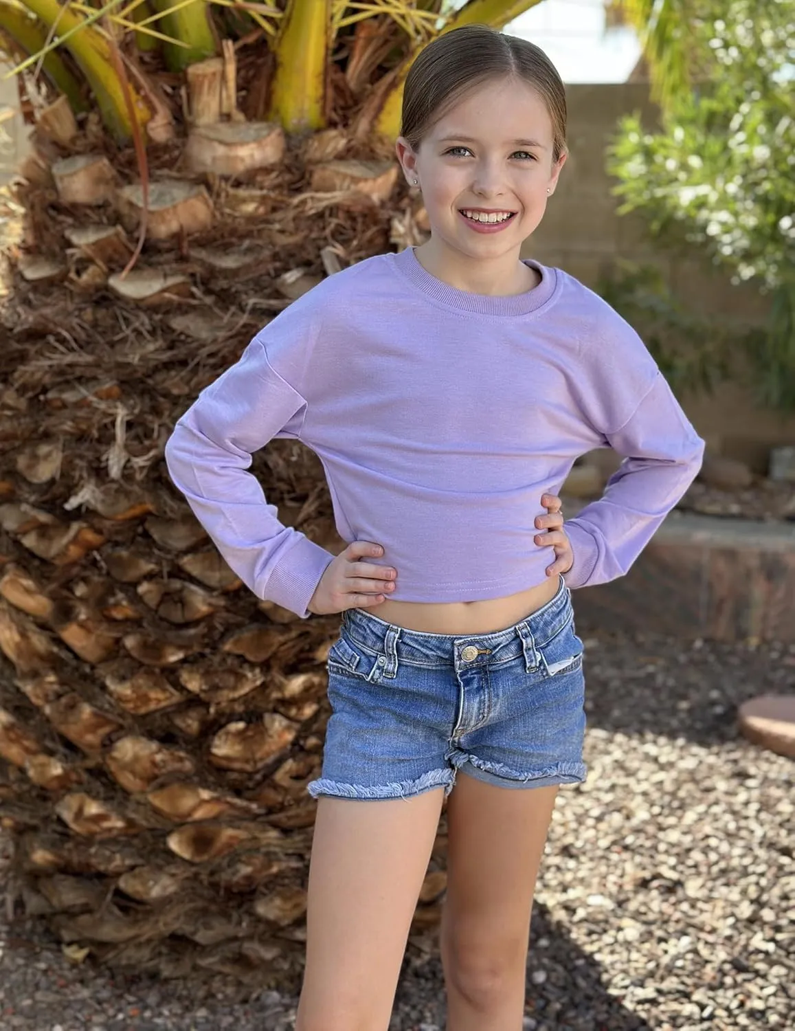 Arshiner Girls Crop Tops Kids Long Sleeve Pullover Sweatshirts