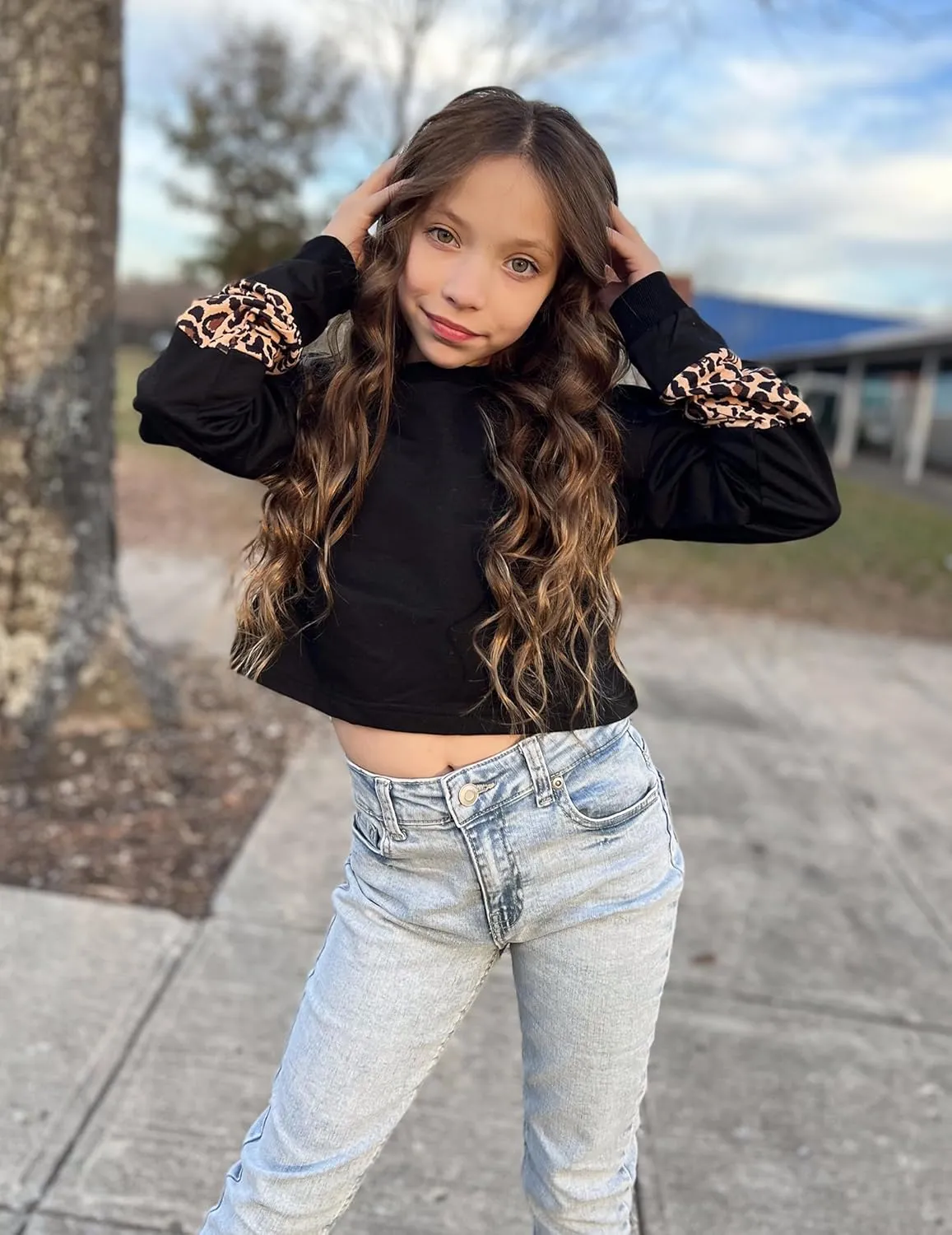 Arshiner Girls Crop Tops Kids Long Sleeve Pullover Sweatshirts