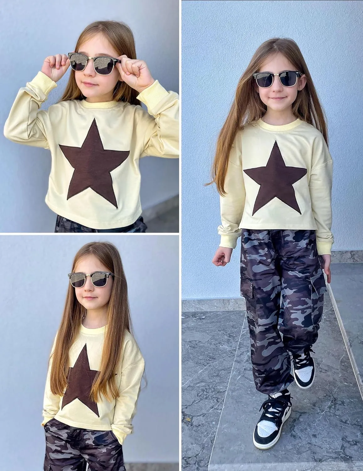 Arshiner Girls Crop Tops Kids Long Sleeve Pullover Sweatshirts