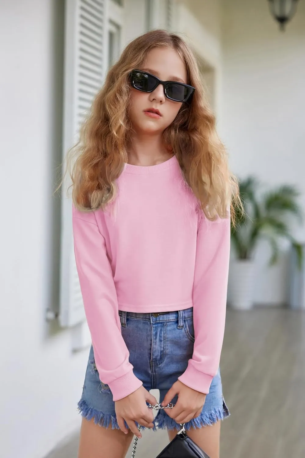 Arshiner Girls Crop Tops Kids Long Sleeve Pullover Sweatshirts