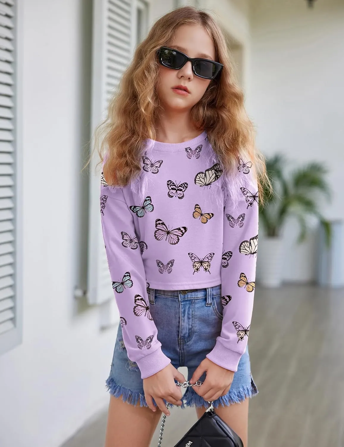Arshiner Girls Crop Tops Kids Long Sleeve Pullover Sweatshirts