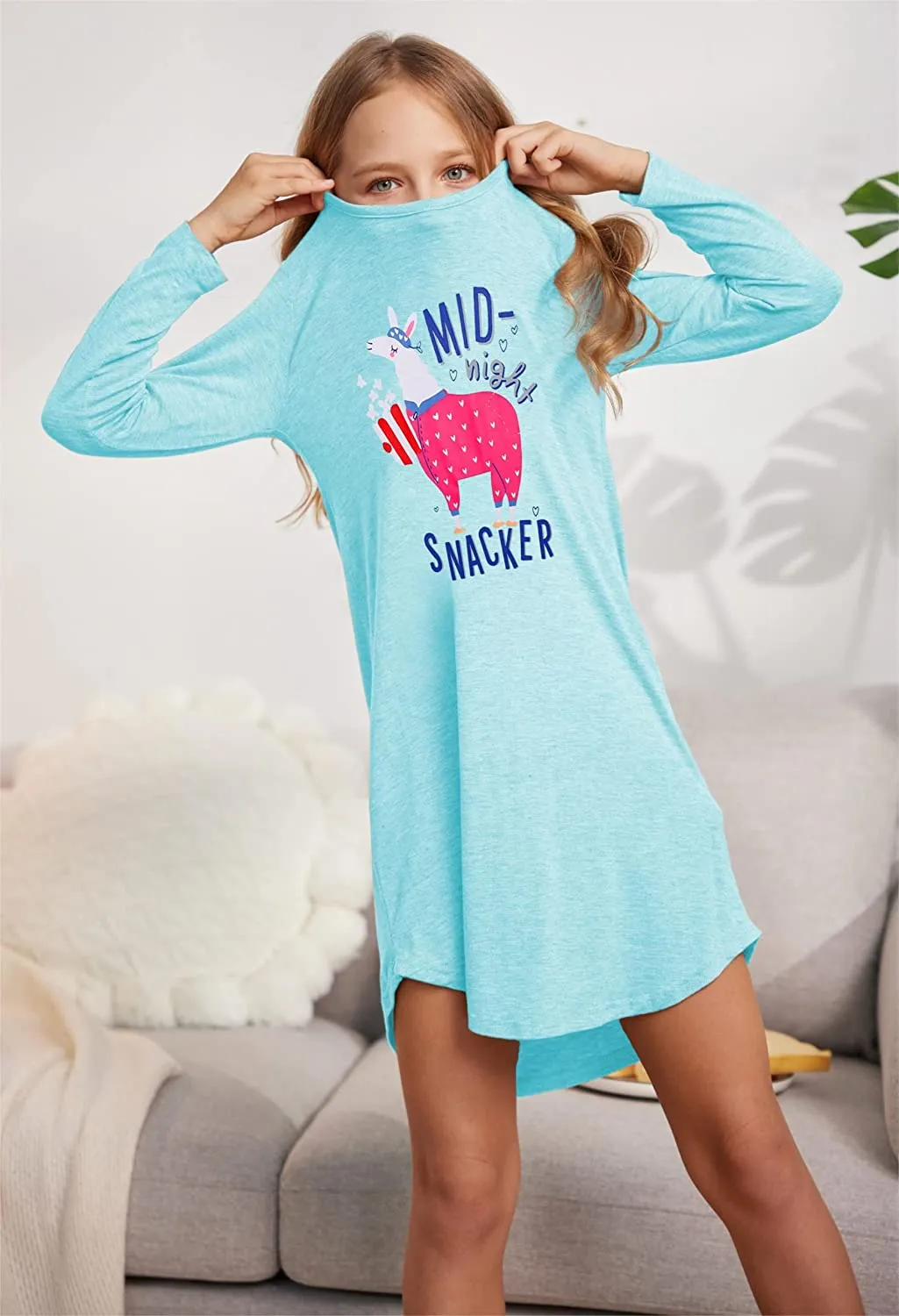 Arshiner Girls Nightgowns Long Sleeve Print Pajamas Nightdress