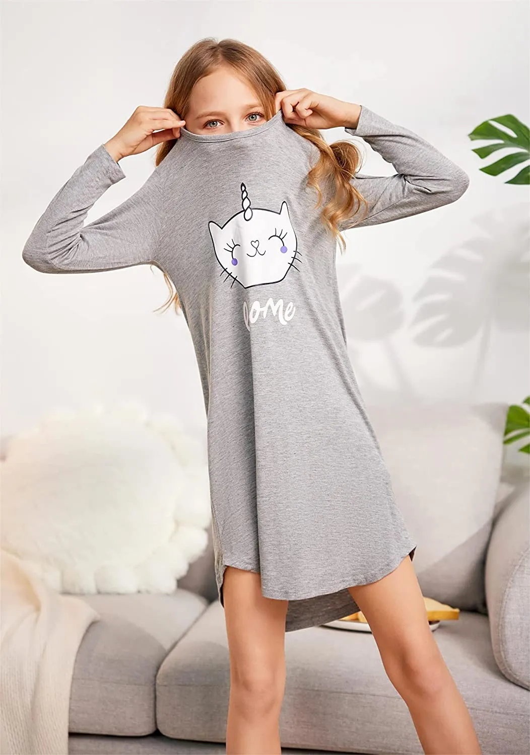 Arshiner Girls Nightgowns Long Sleeve Print Pajamas Nightdress