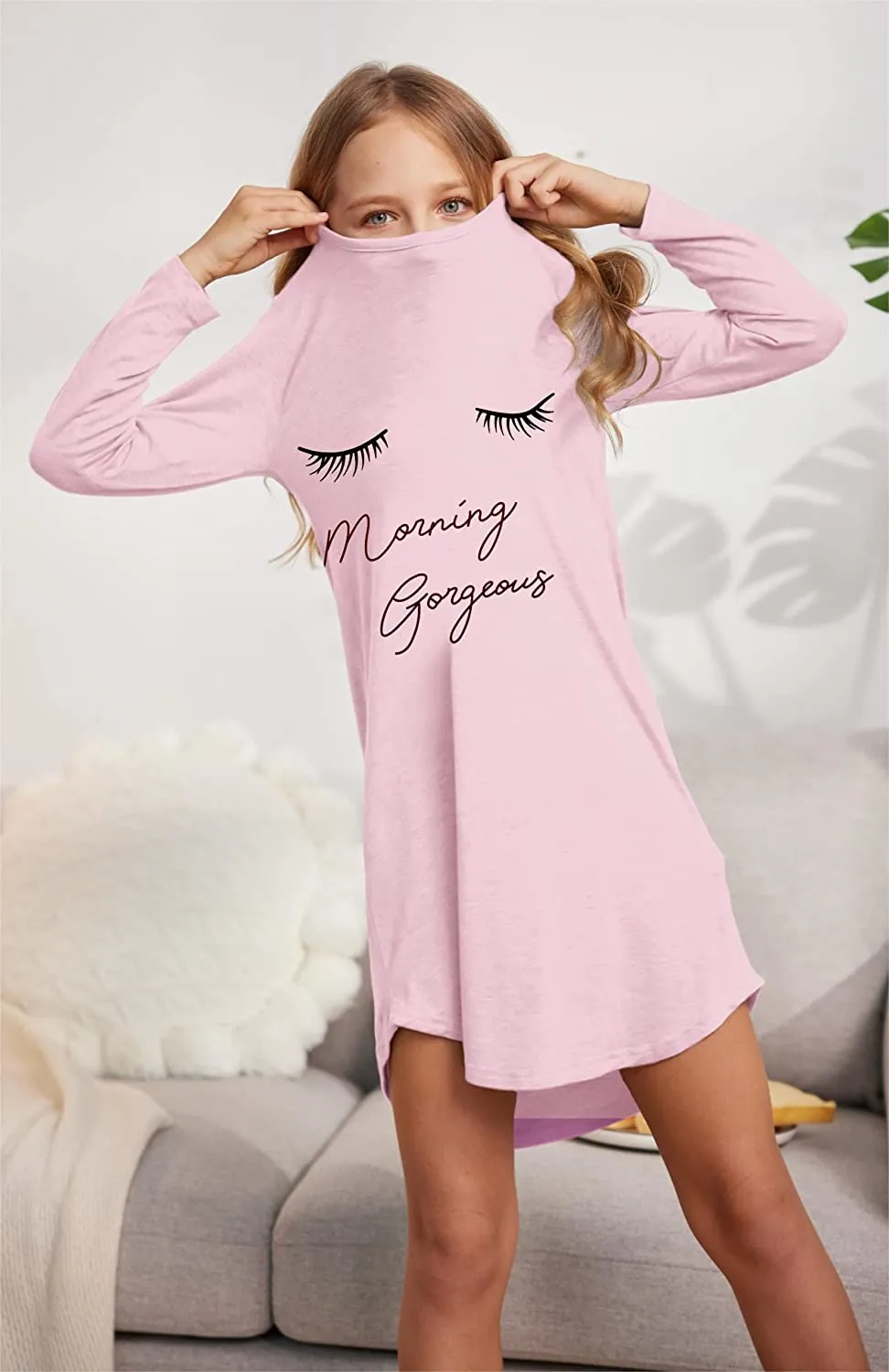 Arshiner Girls Nightgowns Long Sleeve Print Pajamas Nightdress