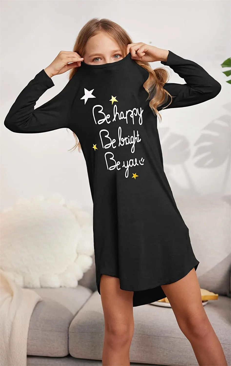 Arshiner Girls Nightgowns Long Sleeve Print Pajamas Nightdress