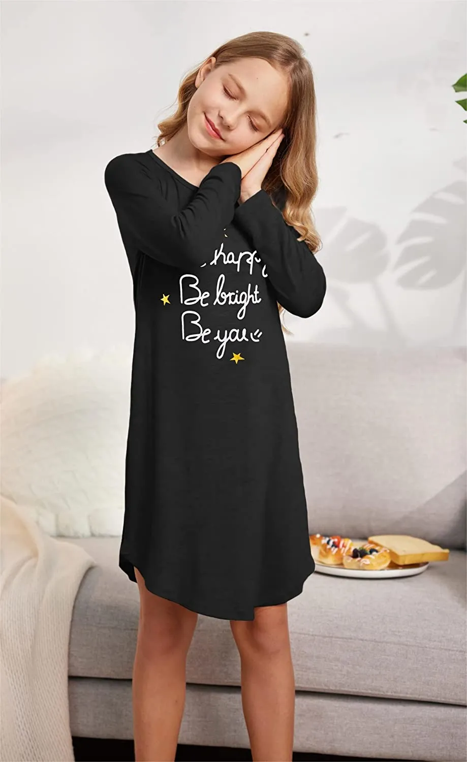 Arshiner Girls Nightgowns Long Sleeve Print Pajamas Nightdress