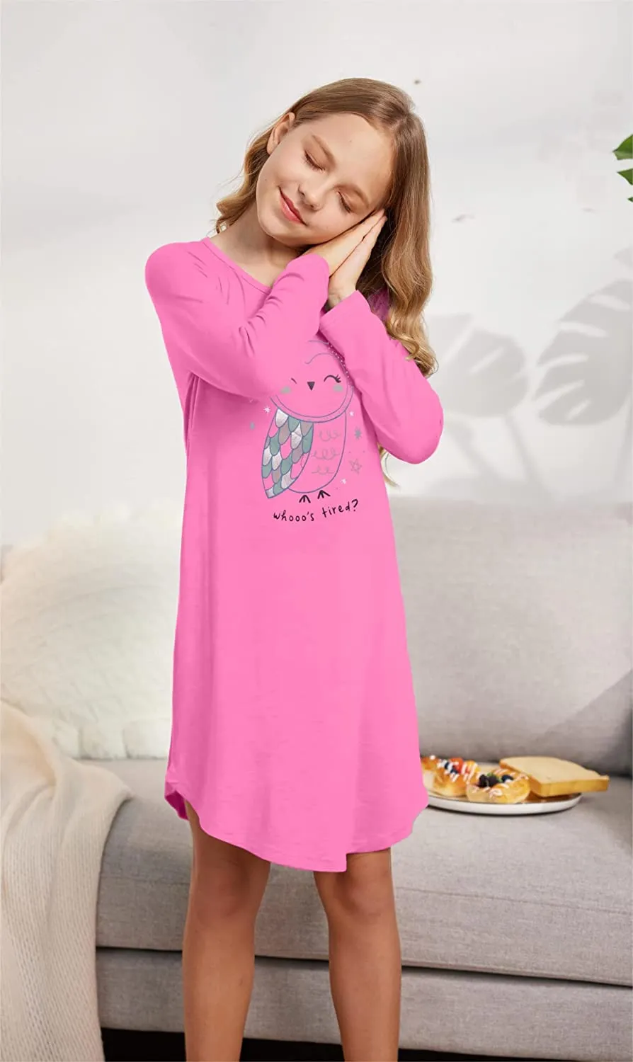 Arshiner Girls Nightgowns Long Sleeve Print Pajamas Nightdress