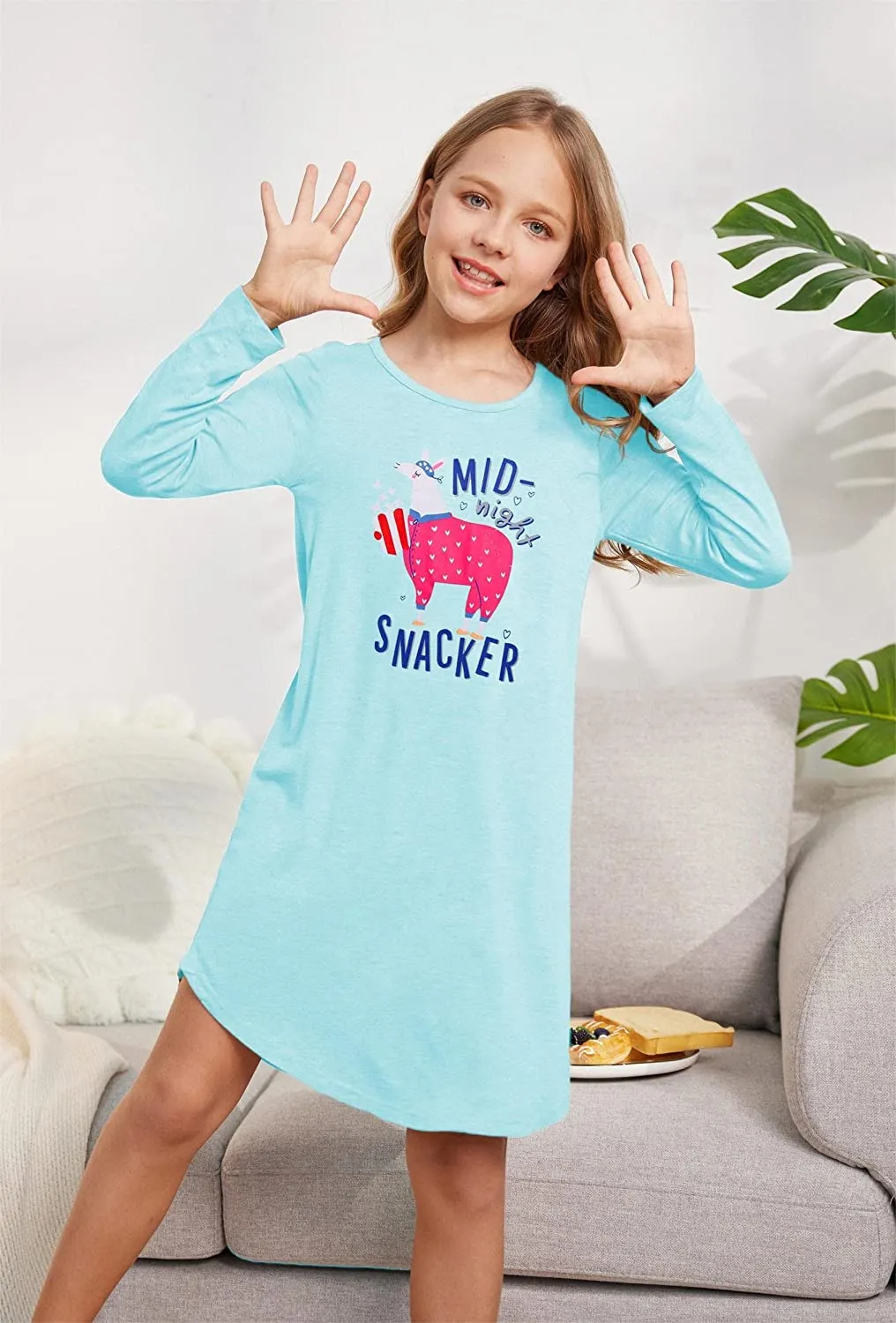 Arshiner Girls Nightgowns Long Sleeve Print Pajamas Nightdress