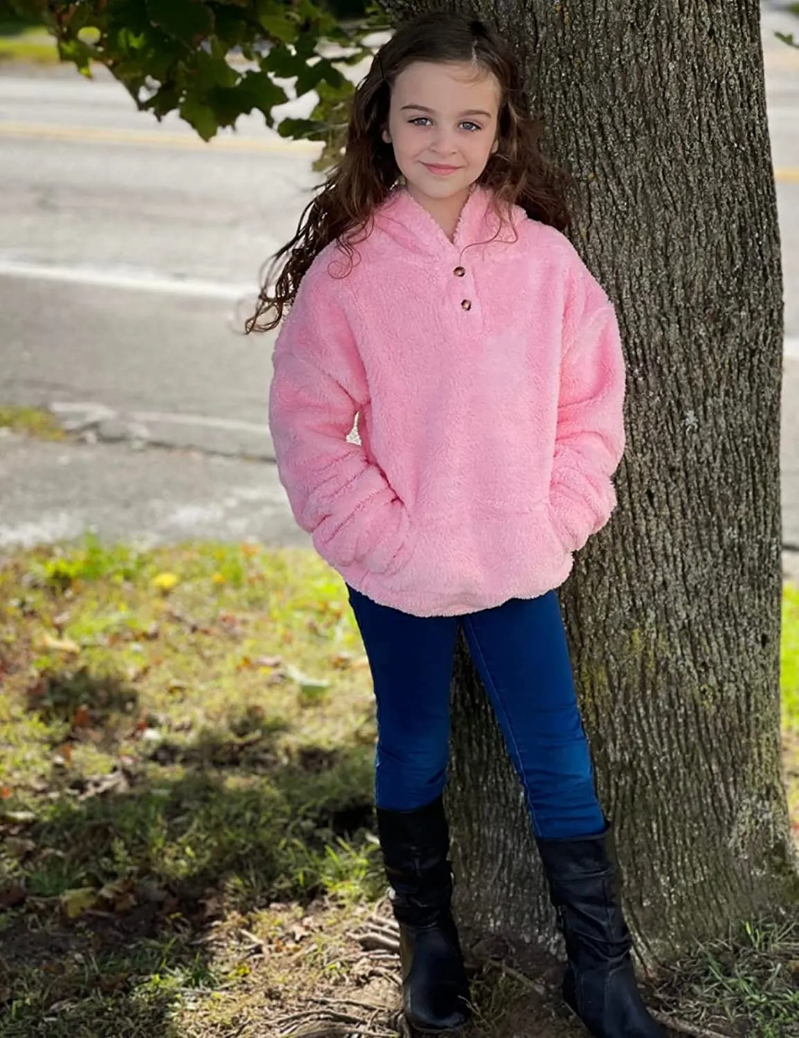 Arshiner Girls Warm Hoodie Sherpa Fleece Pullover