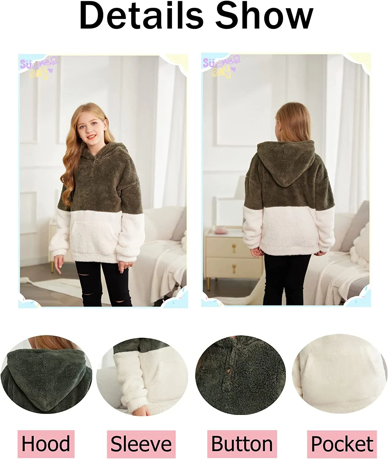 Arshiner Girls Warm Hoodie Sherpa Fleece Pullover