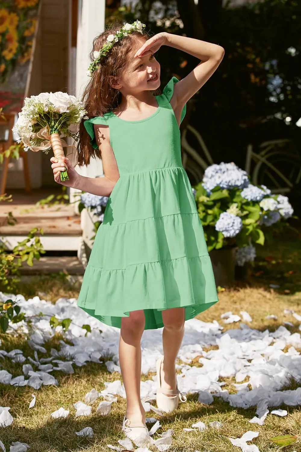 Arshiner Toddler Dress Little Girls Cotton Backless Sundress with Pockets