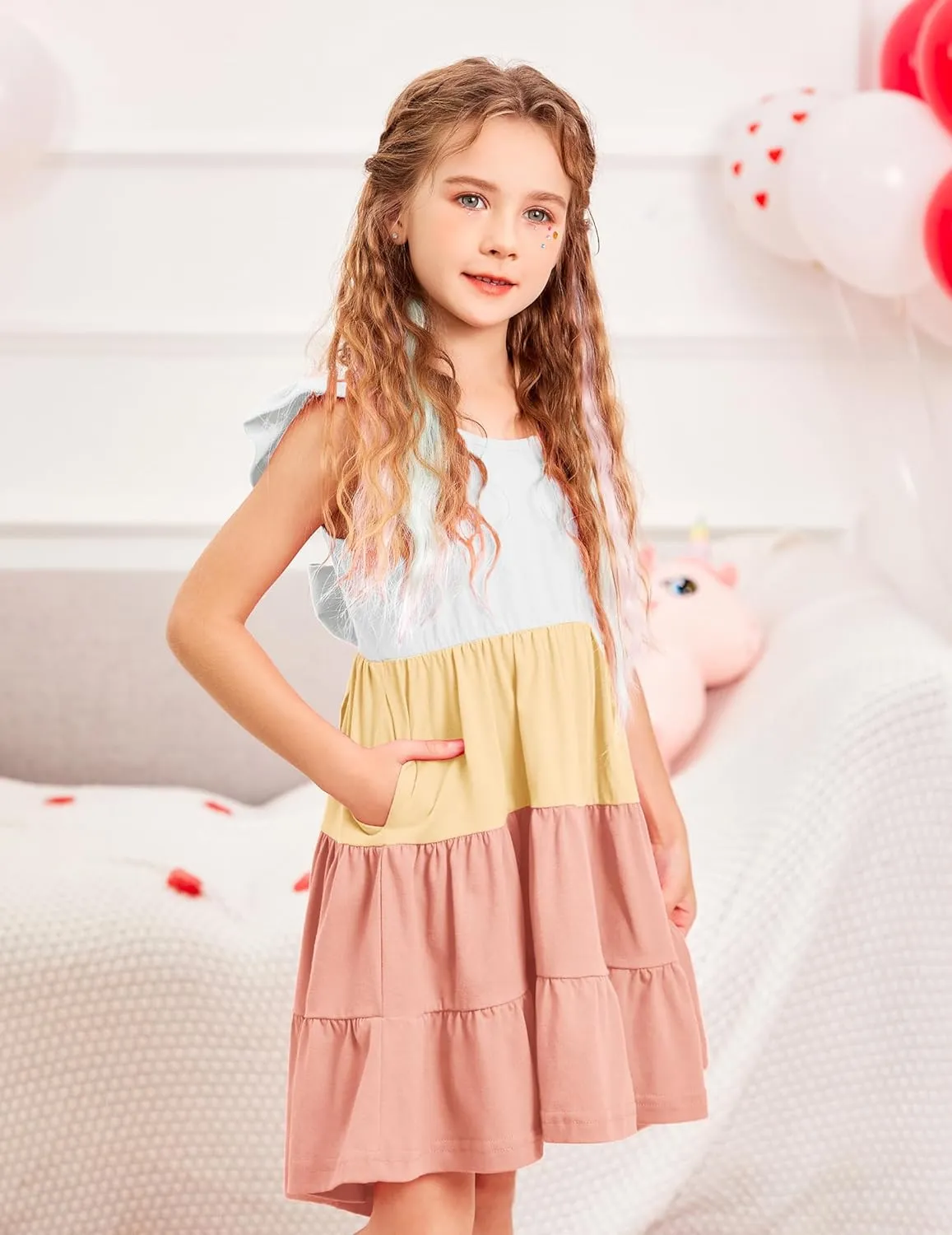 Arshiner Toddler Dress Little Girls Cotton Backless Sundress with Pockets