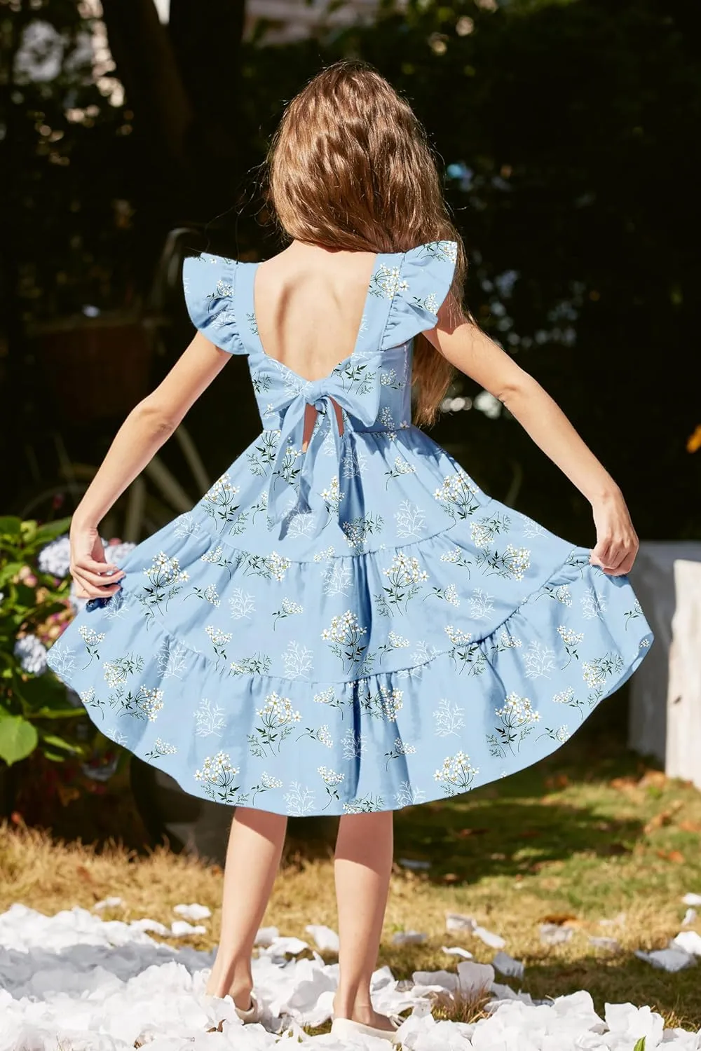 Arshiner Toddler Dress Little Girls Cotton Backless Sundress with Pockets