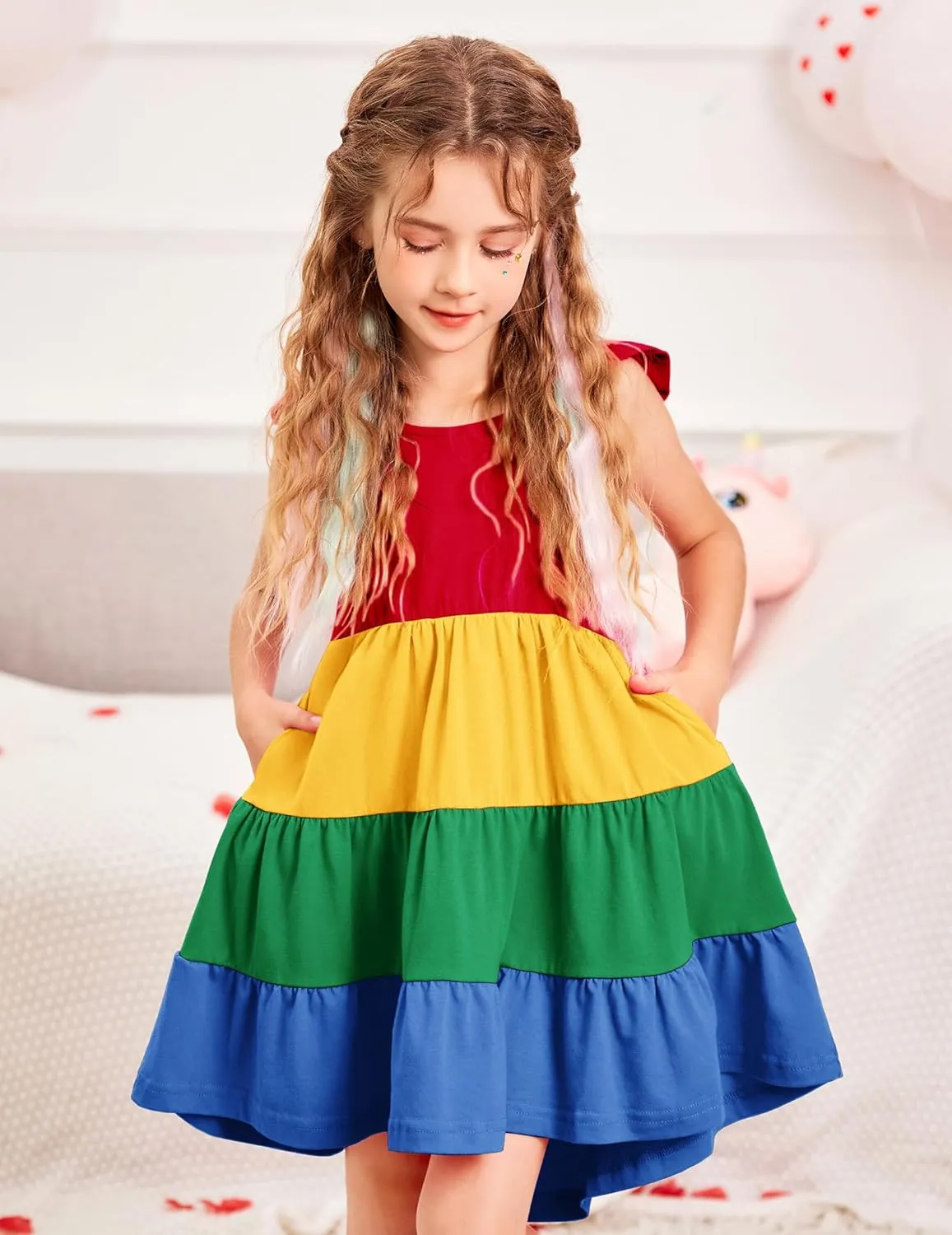 Arshiner Toddler Dress Little Girls Cotton Backless Sundress with Pockets