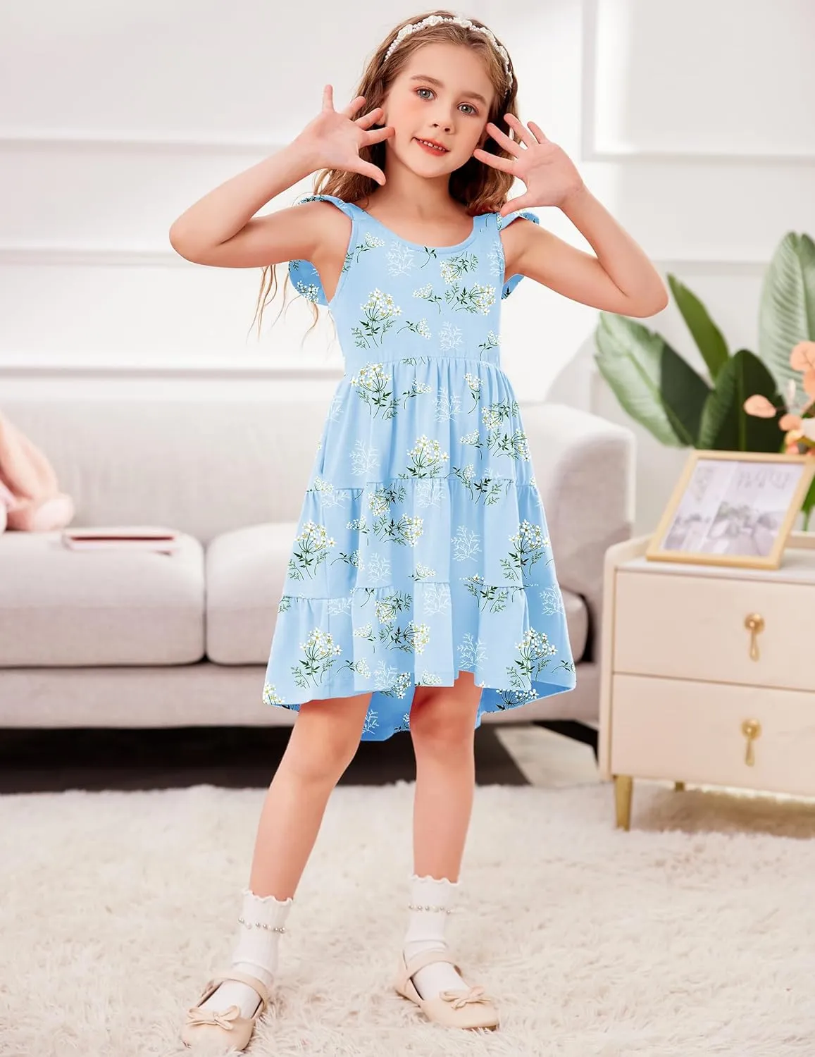 Arshiner Toddler Dress Little Girls Cotton Backless Sundress with Pockets