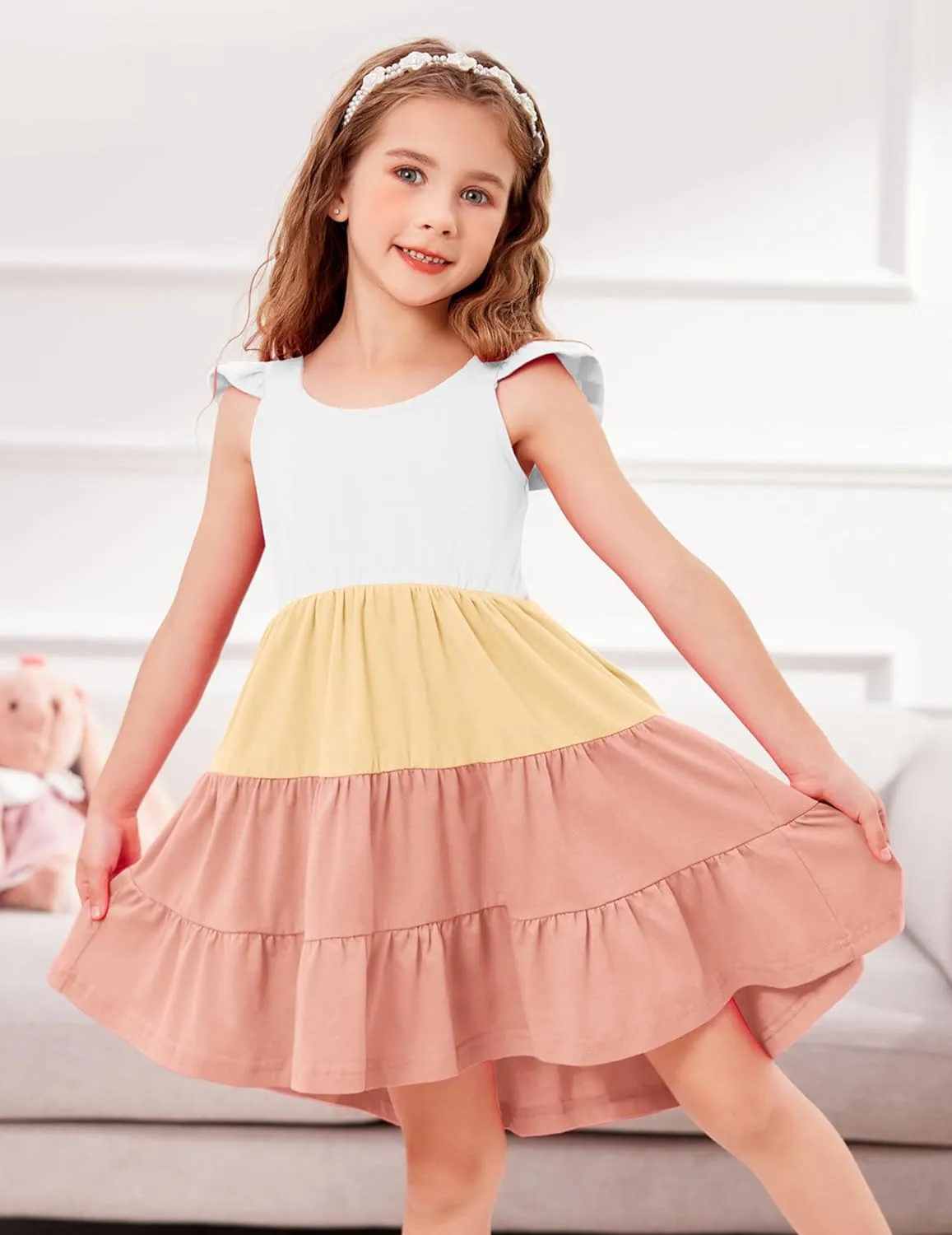 Arshiner Toddler Dress Little Girls Cotton Backless Sundress with Pockets