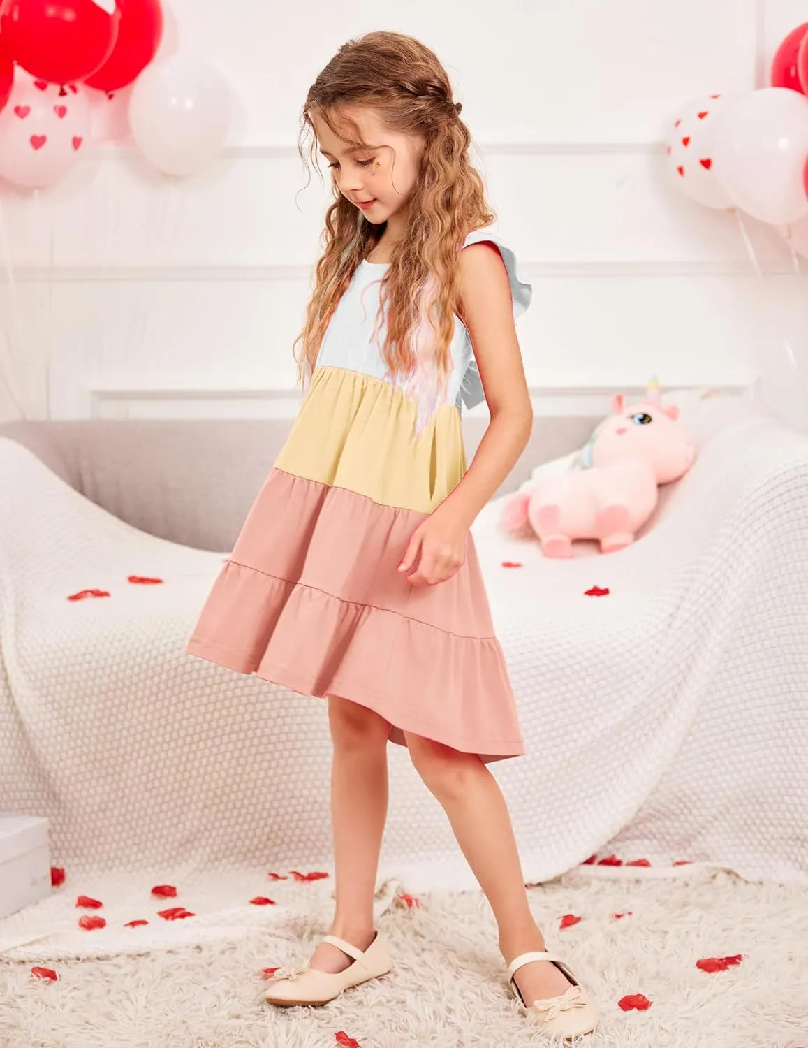 Arshiner Toddler Dress Little Girls Cotton Backless Sundress with Pockets