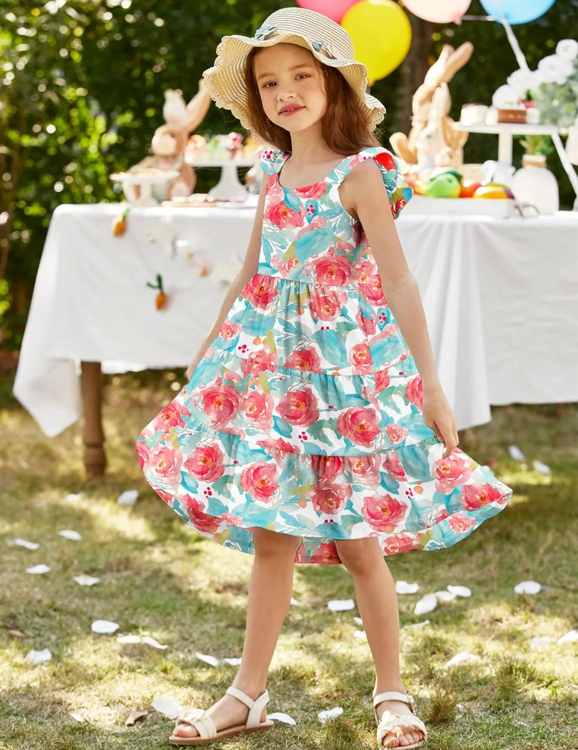 Arshiner Toddler Dress Little Girls Cotton Backless Sundress with Pockets