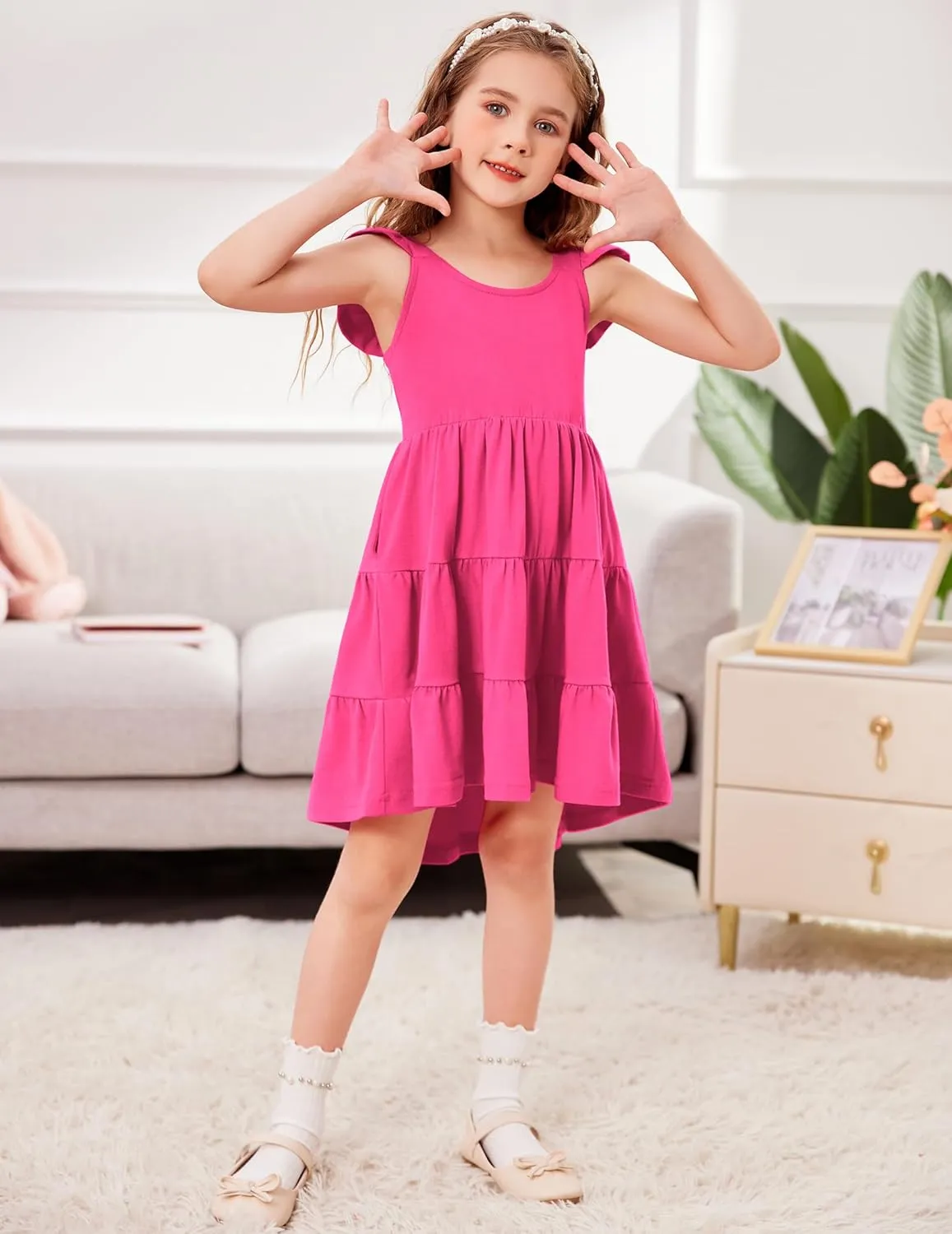 Arshiner Toddler Dress Little Girls Cotton Backless Sundress with Pockets