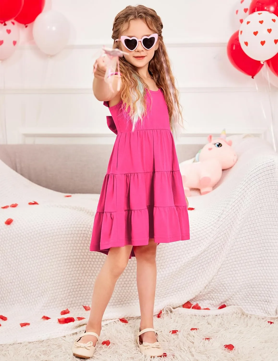 Arshiner Toddler Dress Little Girls Cotton Backless Sundress with Pockets