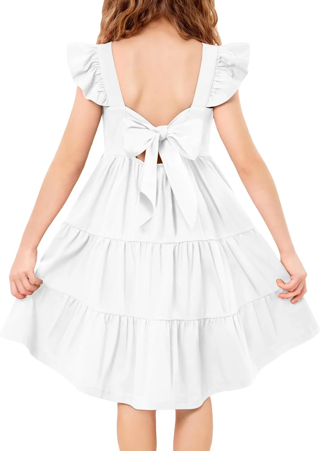 Arshiner Toddler Dress Little Girls Cotton Backless Sundress with Pockets