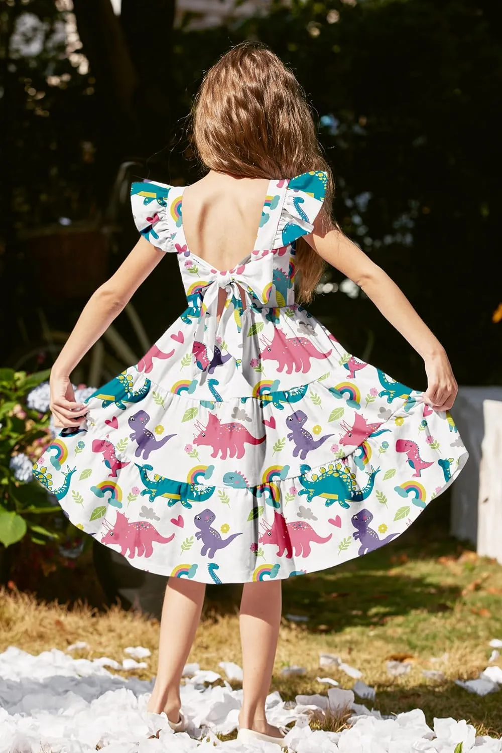 Arshiner Toddler Dress Little Girls Cotton Backless Sundress with Pockets