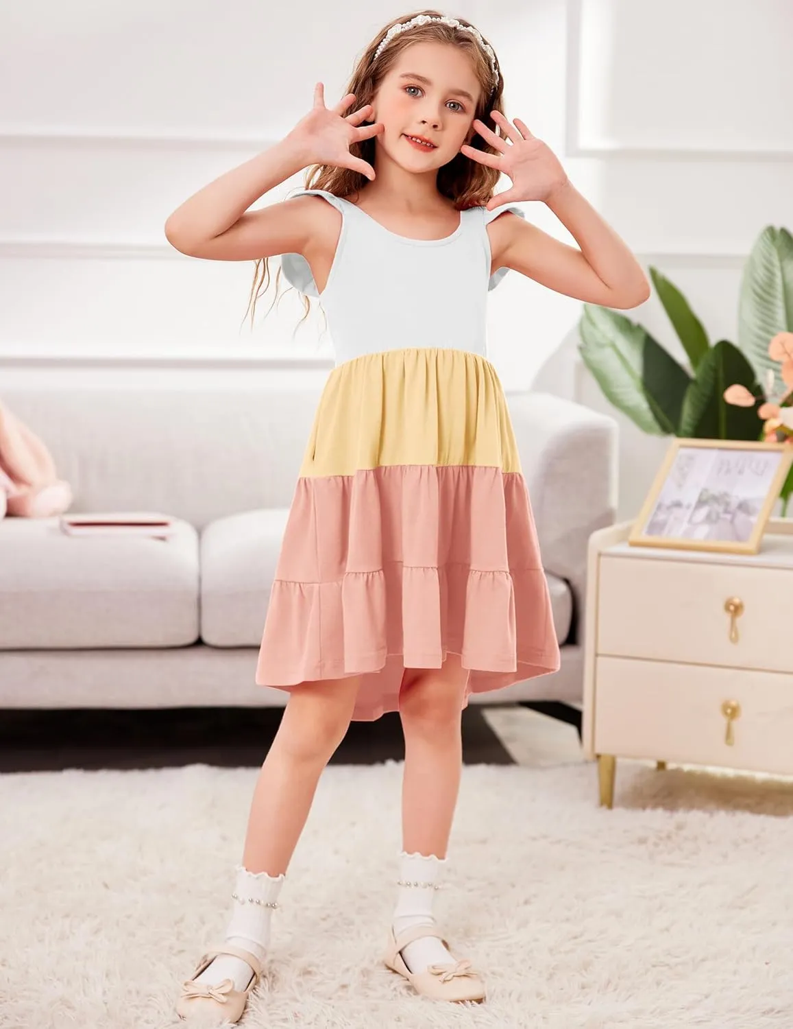 Arshiner Toddler Dress Little Girls Cotton Backless Sundress with Pockets