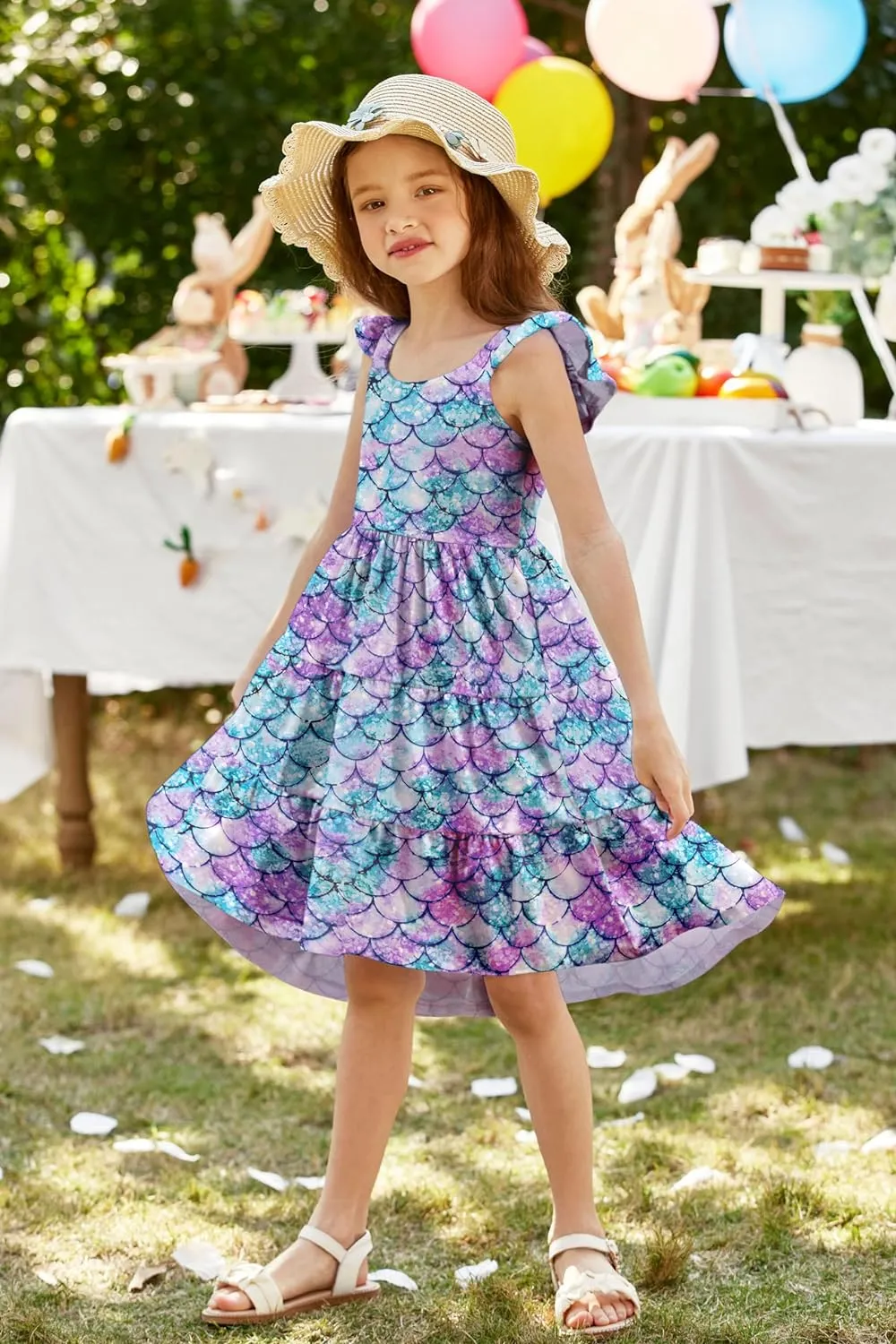 Arshiner Toddler Dress Little Girls Cotton Backless Sundress with Pockets